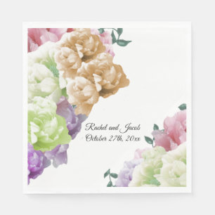 Mehrfarbige Pfingstrosen Hochzeitspapier Serviette