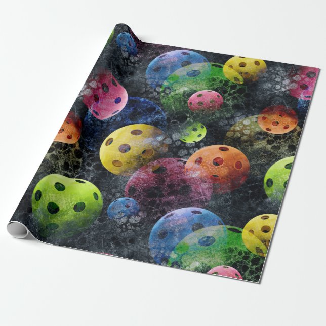 Mehrfarbige Pickleballs Geschenkpapier (Ungerollt)