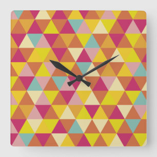 Mehrfarbige Polygon-Dreiecke in geometrischer Form Quadratische Wanduhr