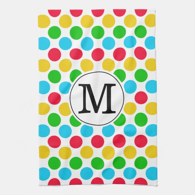 Mehrfarbige Punkte individuell monogrammierte Golf Geschirrtuch (Vertikal)