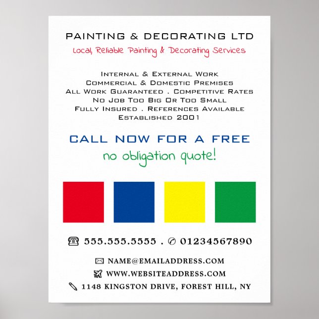 Mehrfarbige Quadrate, Maler und Dekorator Poster (Vorne)