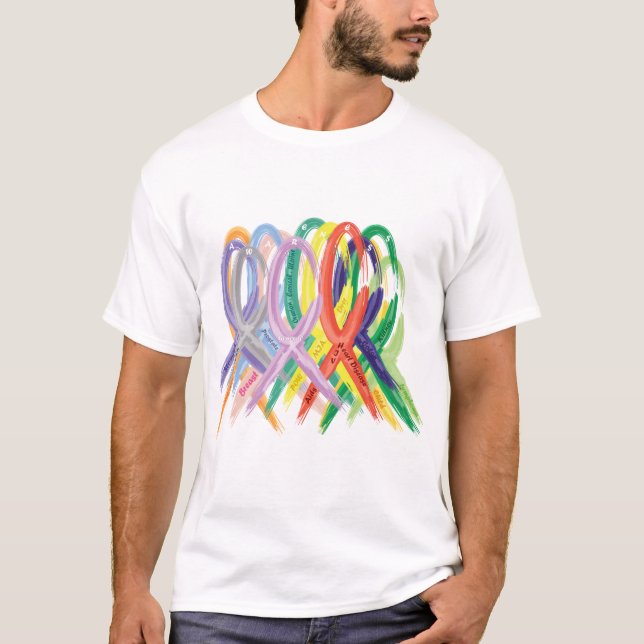 Mehrfarbige Ribbons für das Bewusstsein T-Shirt (Vorderseite)