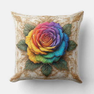 Mehrfarbige Rose mit aufwendigen goldenen Verzieru Kissen