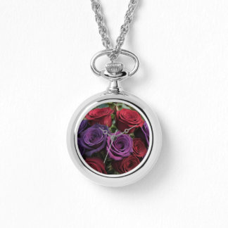 Mehrfarbige Rosen-Halskettenuhr Armbanduhr