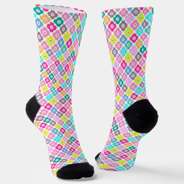 Mehrfarbige rustikale Blumenmuster auf Weiß  Socken (Gewinkelt)