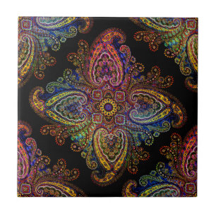 Mehrfarbige schöne Paisley auf Schwarz Fliese