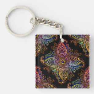 Mehrfarbige schöne Paisley auf Schwarz Schlüsselanhänger