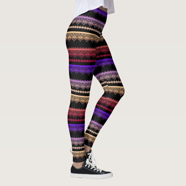 mehrfarbige Spitze schwarz Leggings (Rechts)
