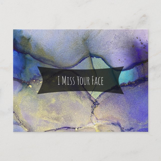 Mehrfarbige und goldene Alkoholtinte I Miss Your F Postkarte (Vorderseite)