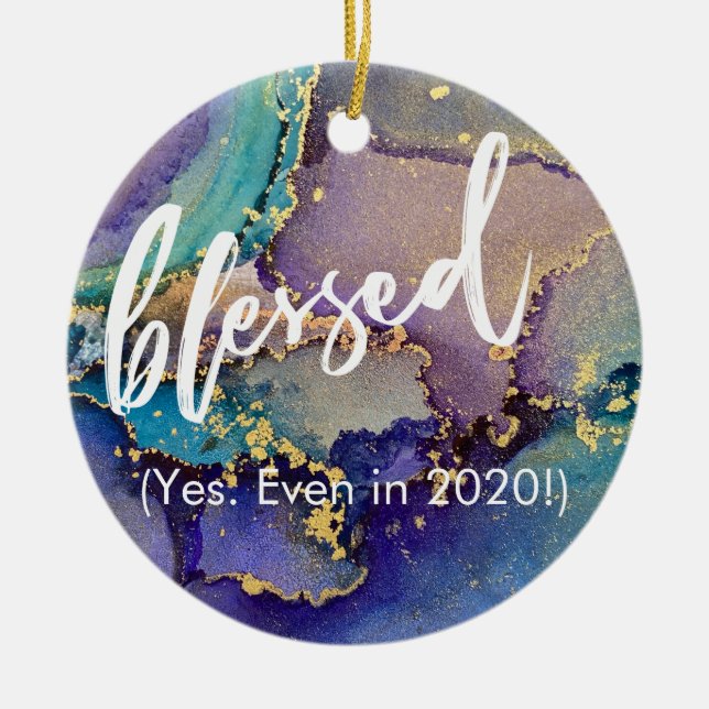 Mehrfarbige und goldmarmorierte flüssige Kunst ges Keramik Ornament (Vorne)