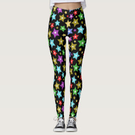 Mehrfarbige und schimmernde Goldstars auf schwarz Leggings