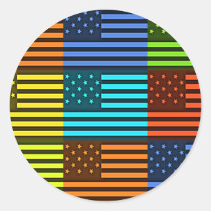 Mehrfarbige US-Flagge mit überprüfter Vektorgrafik Runder Aufkleber