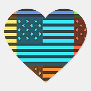 Mehrfarbige USA-Flagge Schachbrett-Vektor-Musterku Herz-Aufkleber