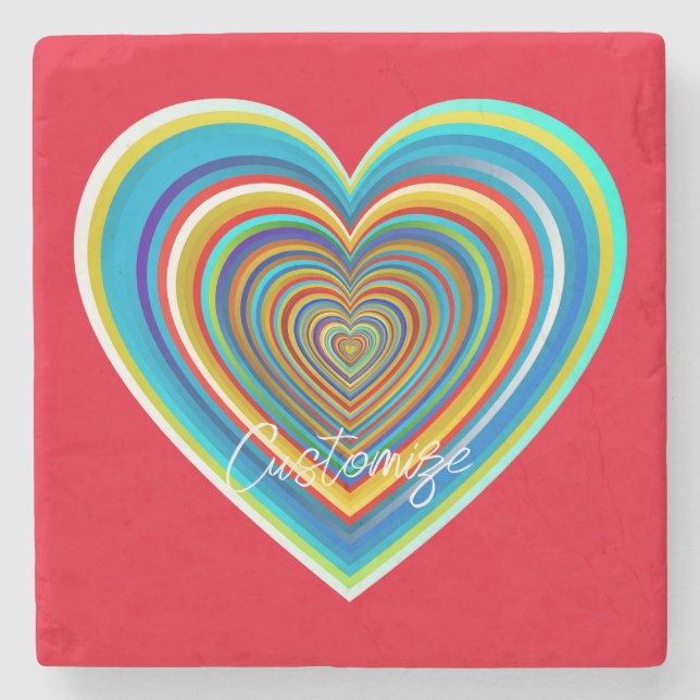 Mehrfarbige Valentinherz Thunder_Cove Steinuntersetzer (Vorderseite)