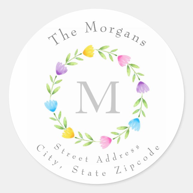 Mehrfarbige Wasserfarben-Blume Runder Aufkleber (Vorderseite)