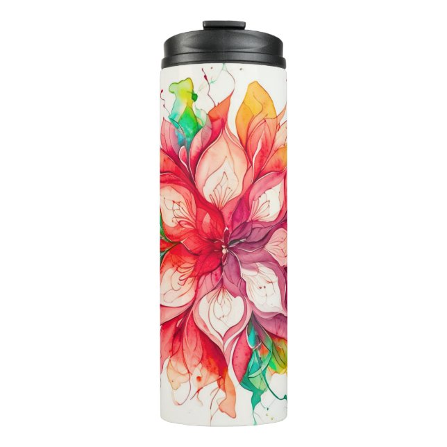 Mehrfarbige Wasserfarben-Blumen-Boho-Mandala Thermosbecher (Vorderseite)