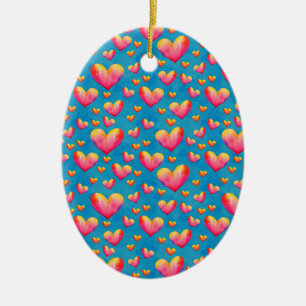 Mehrfarbige Wasserfarben-Herzen-Ornament Keramik Ornament