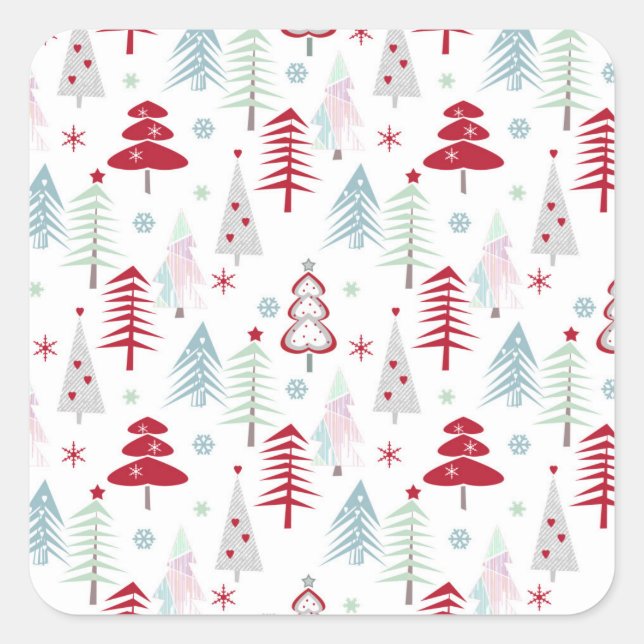 mehrfarbige Weihnachtsbäume auf einem weißen Quadratischer Aufkleber (Vorderseite)