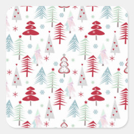 mehrfarbige Weihnachtsbäume auf einem weißen Quadratischer Aufkleber