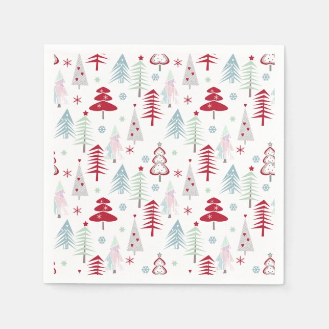 mehrfarbige Weihnachtsbäume auf einem weißen Serviette (Vorderseite)