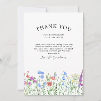 Mehrfarbige Wildblumen-Baby-Shower-Feier Dankeskarte
