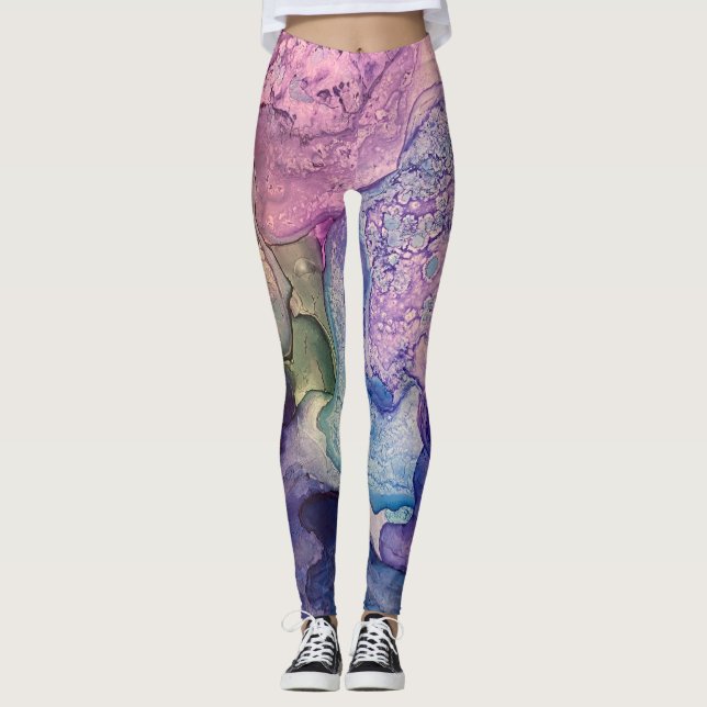 Mehrfarbiger Alkoholtink Abstrakte Kunst Leggings (Vorderseite)