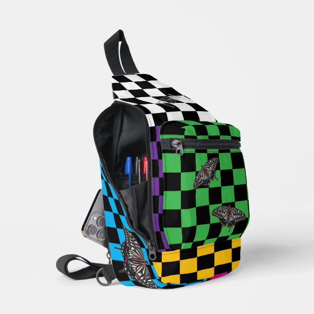 Mehrfarbiger Checkered Backpack HAMbyWG Crossbody Bag (Offen)