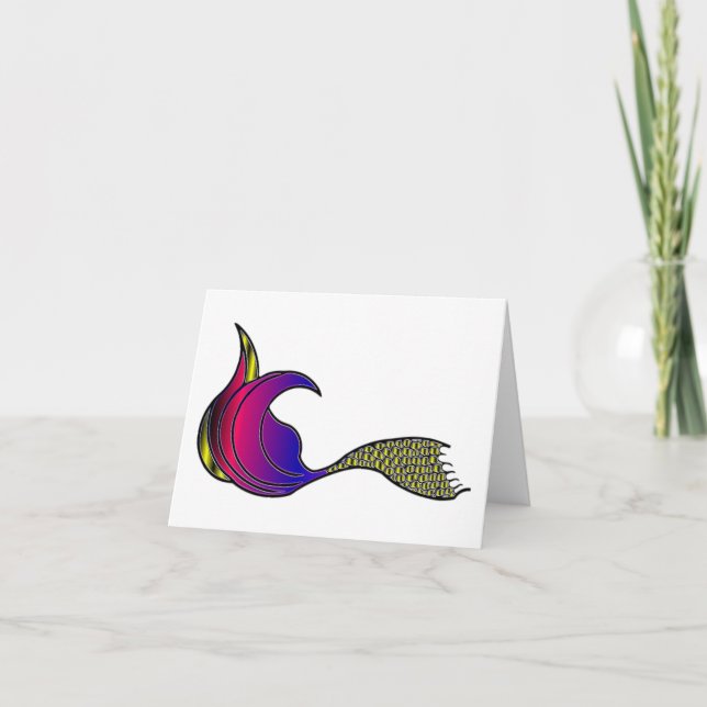 Mehrfarbiger Mermaid-Schwanz auf der leeren Note C Dankeskarte (Vorderseite)