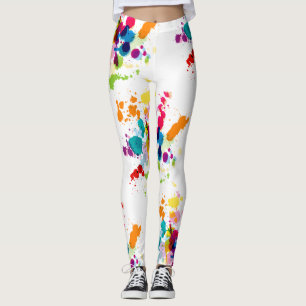 mehrfarbiger Paint-Spritzer auf Weiß Leggings