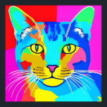 Mehrfarbiger Pop Kunst, Dichtung und Musik Poster<br><div class="desc">Poster im Retro,  Pop Art Stil,  Katzenportrait in lebhaften Primärfarben Magenta,  Cyan,  Blau und Gelb</div>