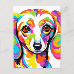 Mehrfarbiger Psychedelischer Dackel Hund Postkarte