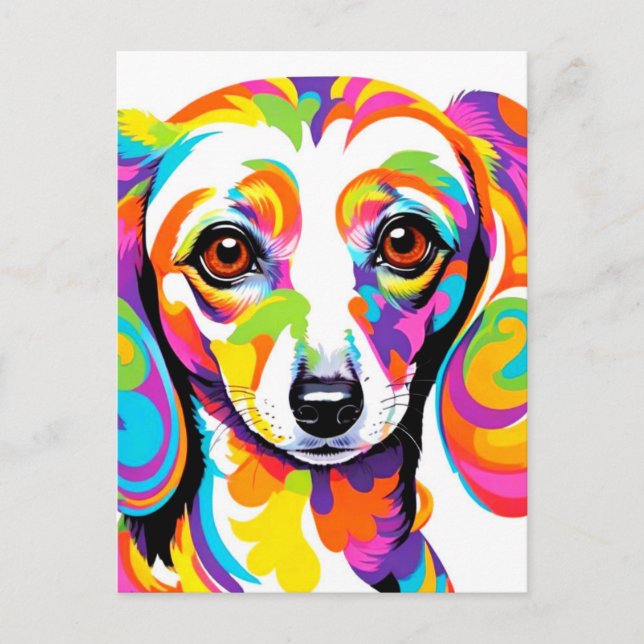 Mehrfarbiger Psychedelischer Dackel Hund Postkarte (Vorderseite)