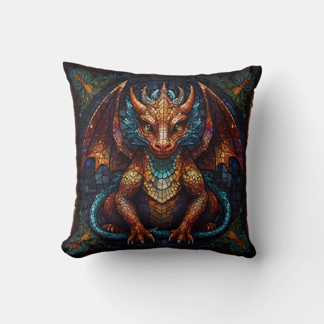 Mehrfarbiger Regenbogen-Drache Kissen (Vorderseite)