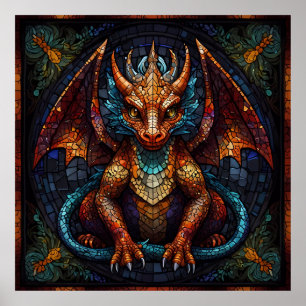 Mehrfarbiger Regenbogen-Drache Poster