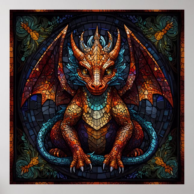 Mehrfarbiger Regenbogen-Drache Poster (Vorne)