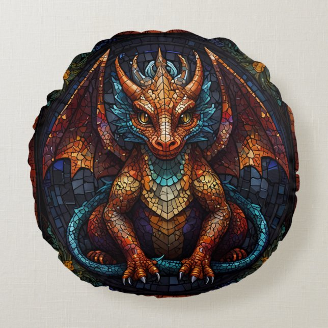 Mehrfarbiger Regenbogen-Drache Rundes Kissen (Vorderseite)