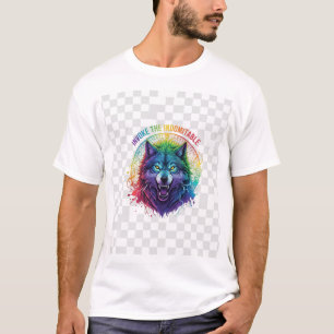 Mehrfarbiger Wolf Rufe den Unbeugsamen Runic Ci T-Shirt