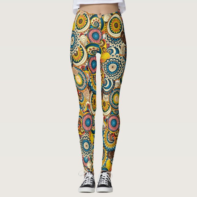 Mehrfarbiges Abstraktes Tentacle  Floral Künstleri Leggings (Vorderseite)