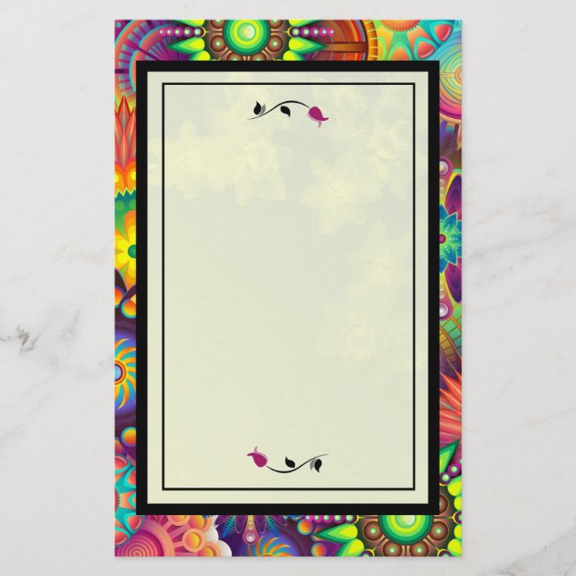 Mehrfarbiges Art Deco Abstrakt mit Rote Rosen Briefpapier (Vorderseite)