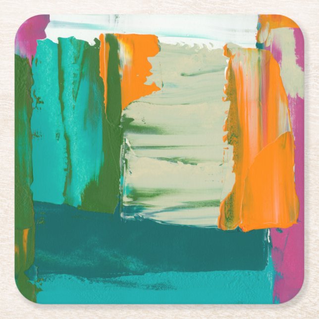 Mehrfarbiges Bild mit frei stehenden Ausdrücken Rechteckiger Pappuntersetzer (Vorderseite)