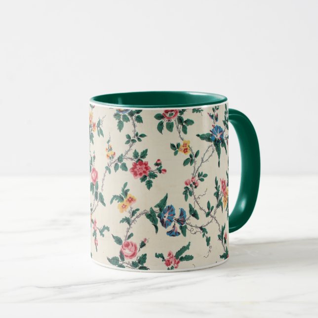 Mehrfarbiges Blumenmuster mit grüner Einfassung, Tasse (VorderseiteRechts)