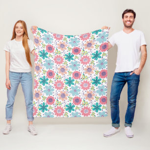 Mehrfarbiges Blumenmuster weißer Hintergrund Fleecedecke