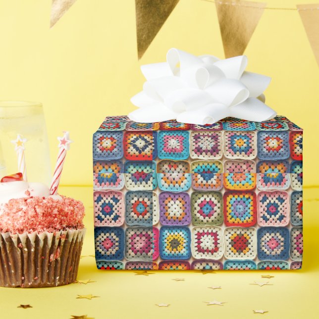 mehrfarbiges Crocheted Granny Square Quilt Geschenkpapier (Geburtstagsparty)