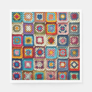 mehrfarbiges Crocheted Granny Square Quilt Serviette