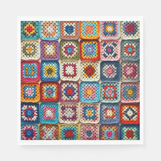mehrfarbiges Crocheted Granny Square Quilt Serviette (Vorderseite)