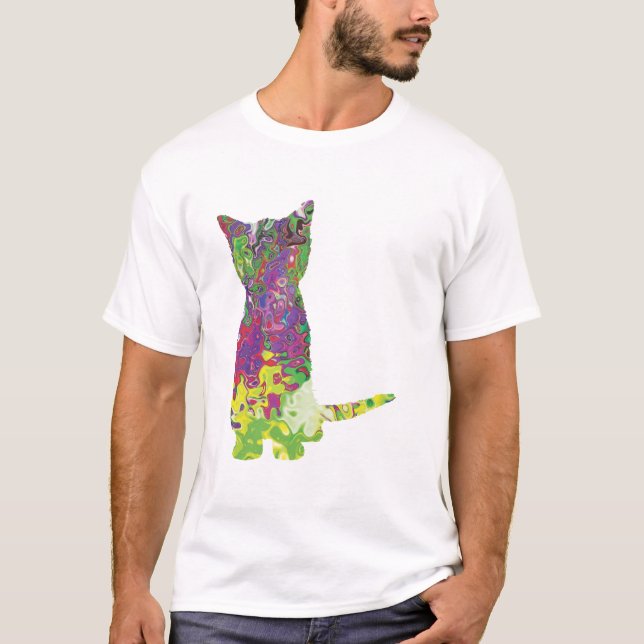 Mehrfarbiges Design der Cat-Silhouette T-Shirt (Vorderseite)