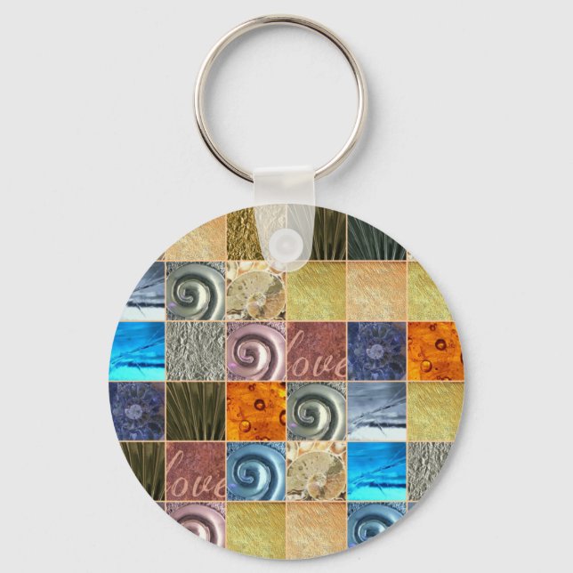 mehrfarbiges Liebe Mosaik Patchwork Schlüsselanhänger (Vorderseite)