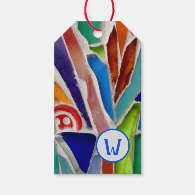 mehrfarbiges Monogramm-Mosaik Geschenkanhänger (Vorderseite)