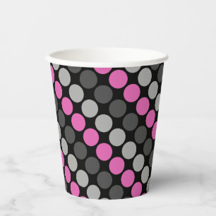 Mehrfarbiges Muster Retro Sixties Polka Dots Grau Pappbecher