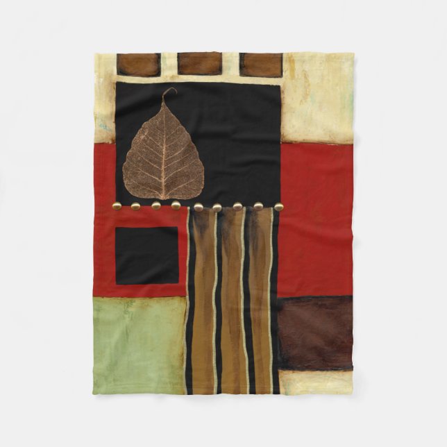 mehrfarbiges Paneelgemälde mit braunem Leaf Fleecedecke (Vorderseite)